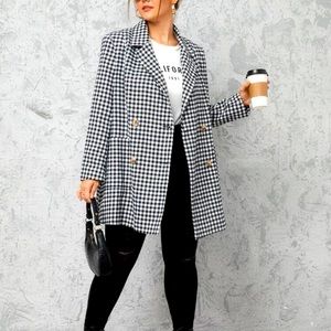 SHEIN Plus Gingham Pocket Front Double Breasted Blazer